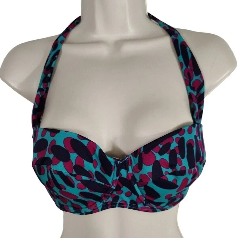 Victorias Secret Bikini Swim Top Halter Women Size 34D Blue Purple Animal Print